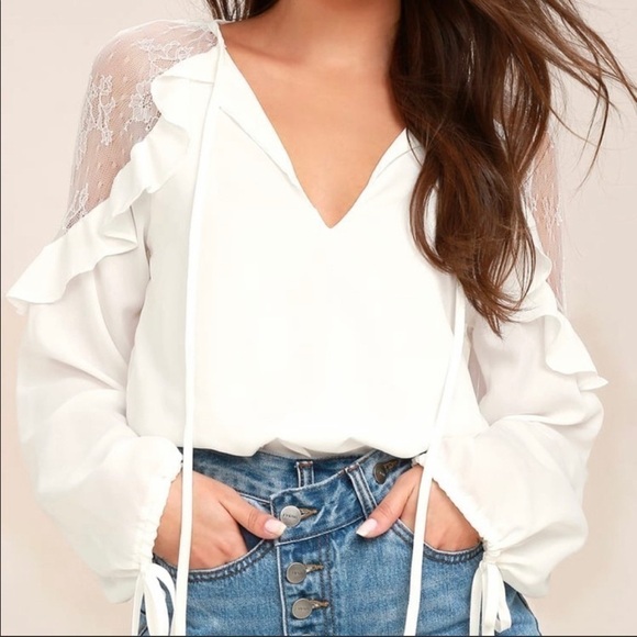 Lulus Glorious Day White Lace Long Sleeve Top - Picture 1 of 5